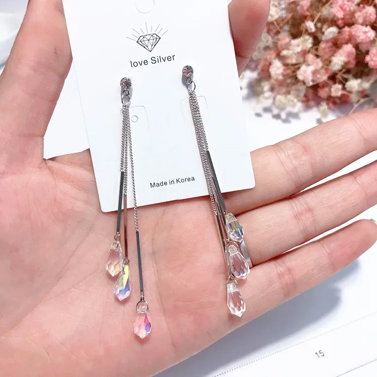 three water drop crystal earring Hypoallergenic fadeless fashion jewelry stud earrings for women gift