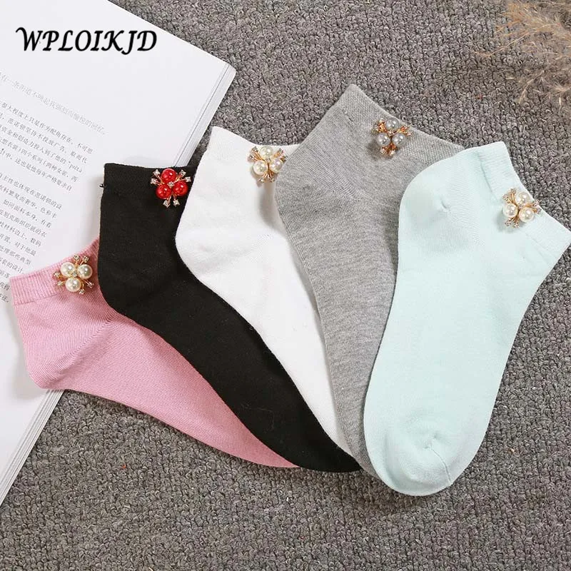 

[WPLOIKJD]Japan Harajuku College Style Candy Color Handmade Shiny Pearl Socks Princess Art Socks Women Fashion Calcetines