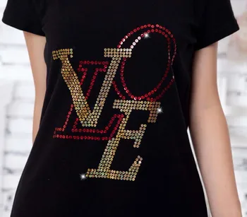 

2pc/lot Fashion Sequins T-shirt Love letter decoration hot fix rhinestone motif iron on crystal transfers design rhinestones