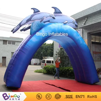 

Free shipping Water Park outdoor 5X4 meters Arch type inflatable dolphins customized digital printed blow up dolphins arch toys