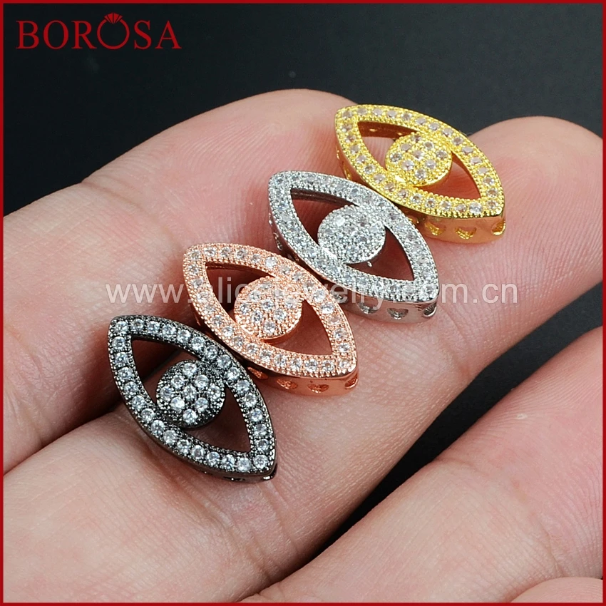 

BOROSA Handcraft Evil Eye Druzy Connector Bead,Gold Silver Black Rose Gold CZ Cubic Zirconia Connector for Jewelry Making WX308