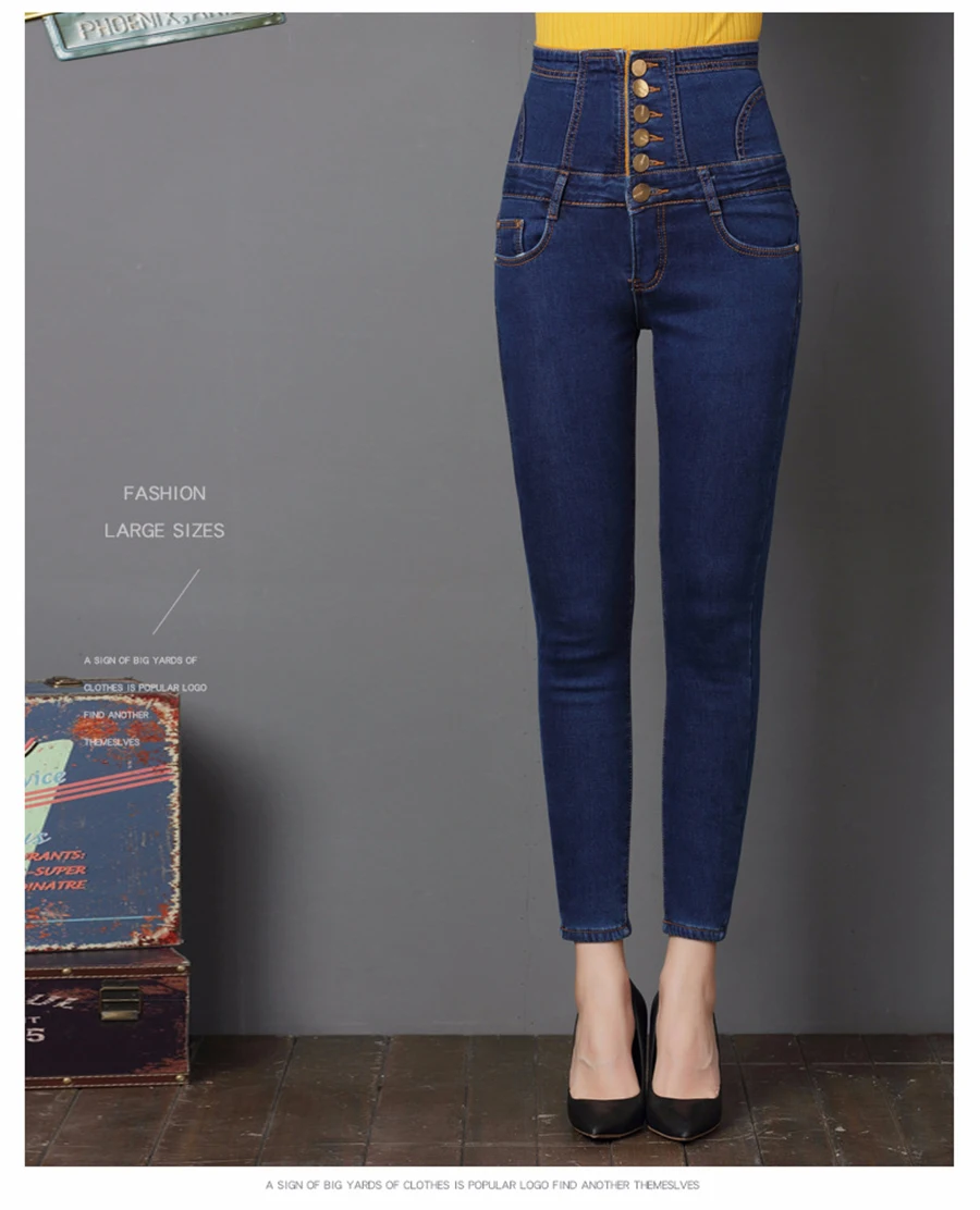 Winter Women Warm Jeans with Thicken Fleece Velvet Denim High Waist front Button back Strap Design Pencil Pants Plus Size S-6XL (23)