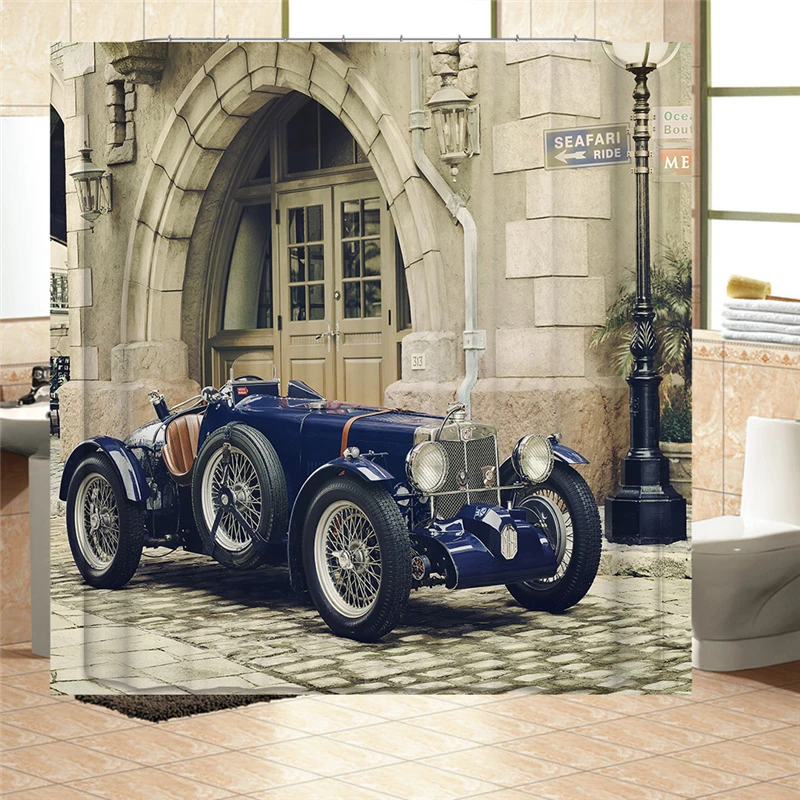 Waterproof Mildewproof Polyester Shower Curtain Retro Classic Cars