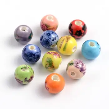 

Printed Handmade Porcelain Beads, Round, Mixed Color, 10mm, Hole: 2mm