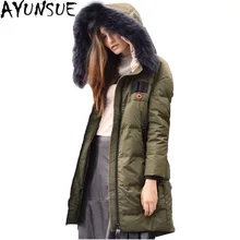 AYUNSUE 90% утка дюм куртка Женская длинная парка Новая натуральная Шуба енотовая буква abrigos mujer invierno LX1017