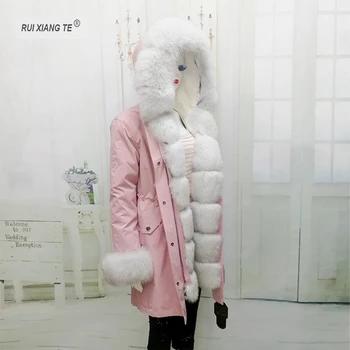 Preise 2019 Trends Frauen Winter Echtpelz Mantel Parka NatĂŒrliche Fuchs Pelz Mit Kapuze Liner Rex Kaninchen Pelz Mantel Demontieren RuiXiangTe