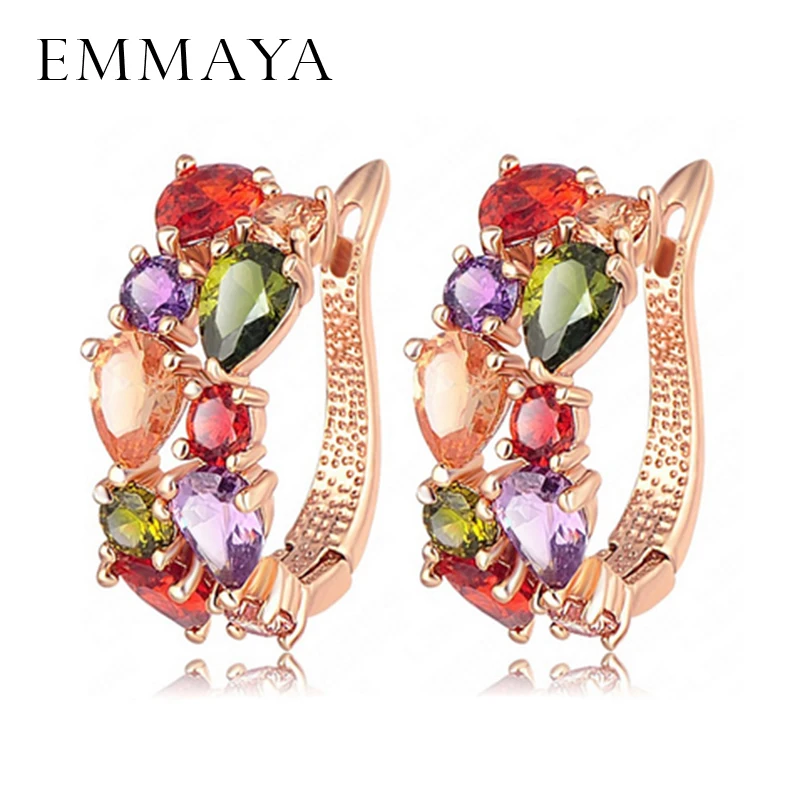 

Emmaya Trendy Colorful CZ Zircon Clip Earrings Sliver Rose Gold color Plated Mona Lisa Jewelry Earrings For Women Wedding