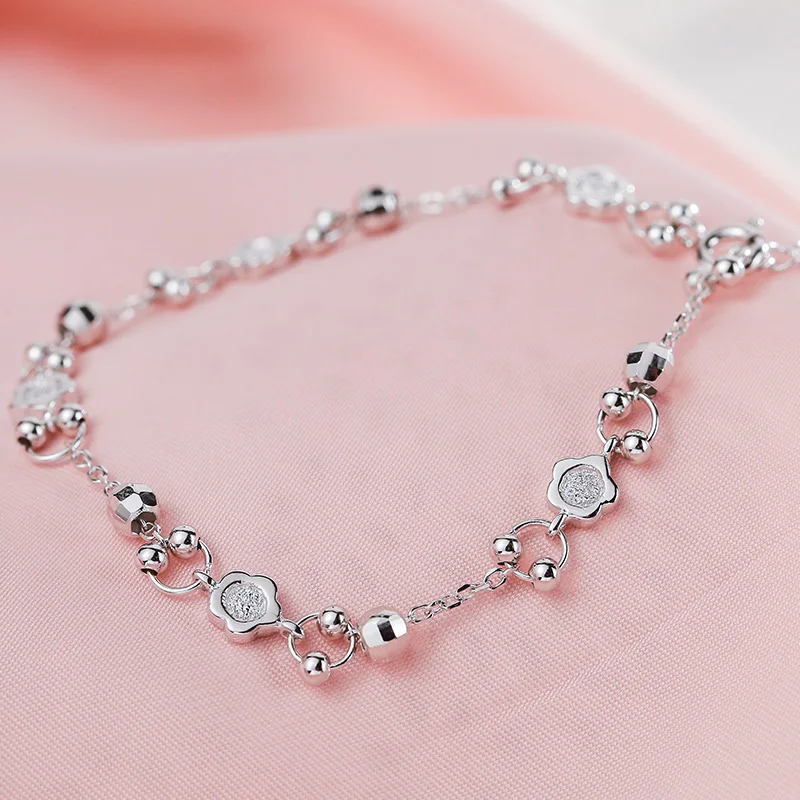 

SILVERAGE 925 Sterling Silver Jewelry For Women Flower Bead Adjustable Link Bracelet Mother's Day Free Shipping