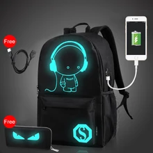 Protector Plus de Carga USB Portátil Mochila para Mochila Portátil Estudiante Mochila Bolso de la Computadora de Luz de Noche Con El Monedero