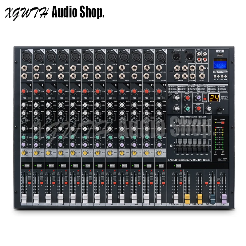 US $294.49 DJ 12 Channel Mixer Controller With DSP Digital Effect Bluetooth USB 48V Phantom Power Audio Sound Mixing Console