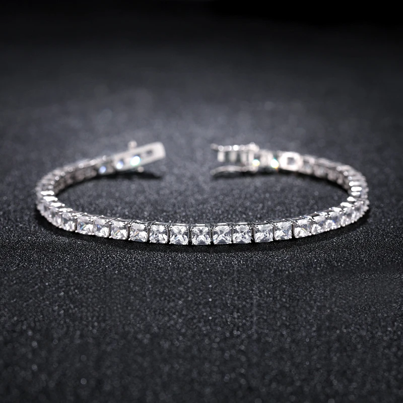 

Angel girl Super shiny 4mm cubic zircon oxide tennis bracelet with four claws inlaid with silver metal female bracelet