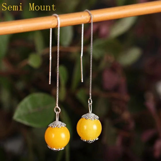 

Sterling Silver 925 Women Drop Earrings Semi Mount For Pearl or Round Bead Fine Jewelry Setting Office Vintage Style DIY Stone