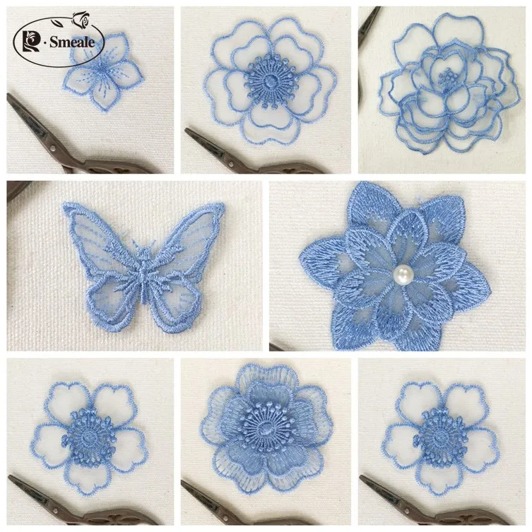 

10PCS Blue Lace Cloth Sticker DIY Hole Patch Fashion Personality Flower Stickers Embroidery Cloth Stickers Decoration RS1231