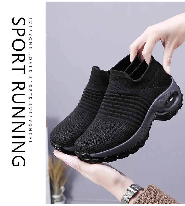 Spring Sneakers Women Flats Shoes Breathable Mesh Casual Platform Shoes Woman Creepers Comfortable Black Sock Shoes (10)