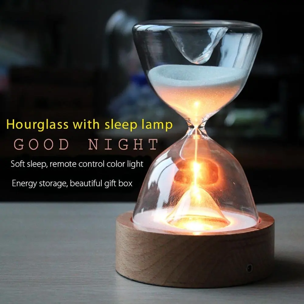 

Glass Hourglass Lights Timer LED Sand Glass Night Light Sleep Helper with Remote Control for Christmas Birthday Gifts Home Decor