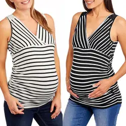 CHAMSGEND Для женщин беременных хлопок смесь для беременных и кормящих в полоску Топ для кормления грудью футболка Повседневная Блузка FEB26 P35
