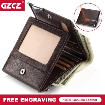 

100% Genuine Leather Rfid Men Wallets Fashion Trifold Zipper Coin Purse Short Male Money Bag Quality Designer Small Card Holder