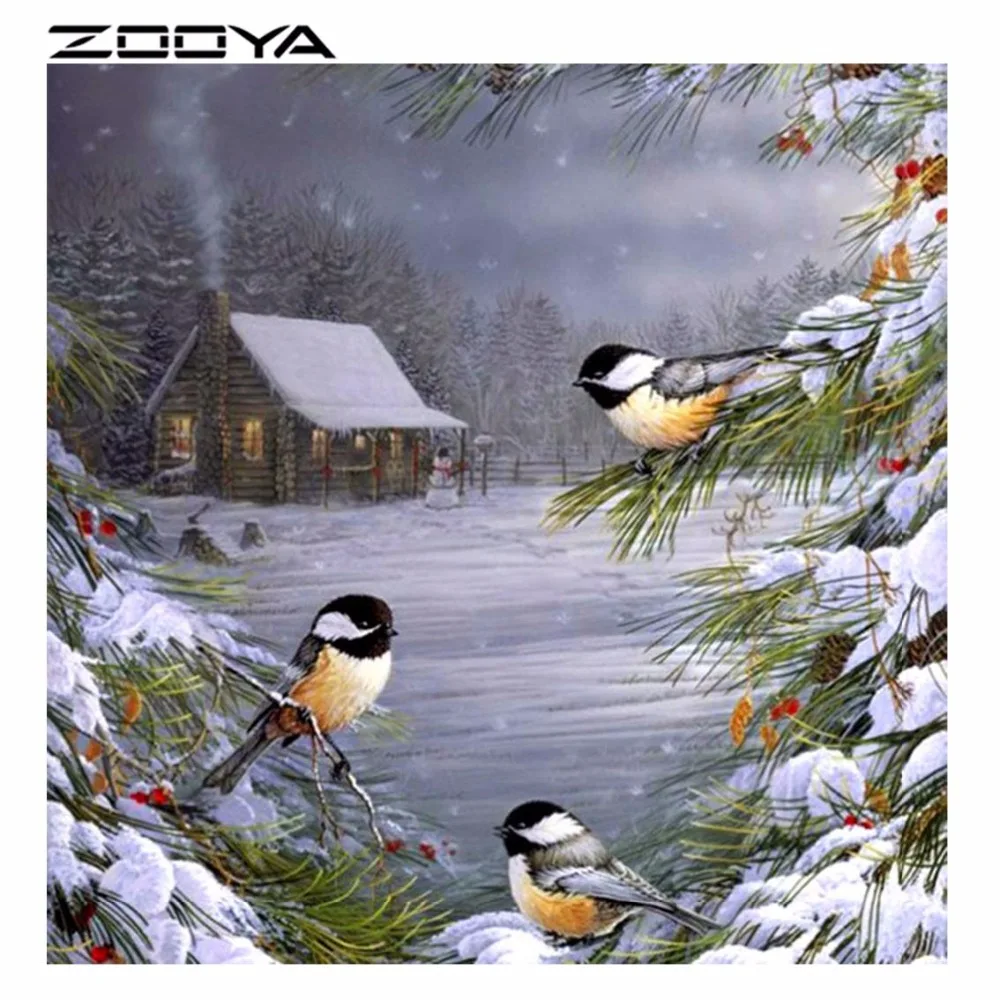 

ZOOYA DIY Birds Embroidery Diamond Painting Snow Landscape Cross Stitch Drill Rhinestone Mosaic Decor Rhinestones Crafts R29979