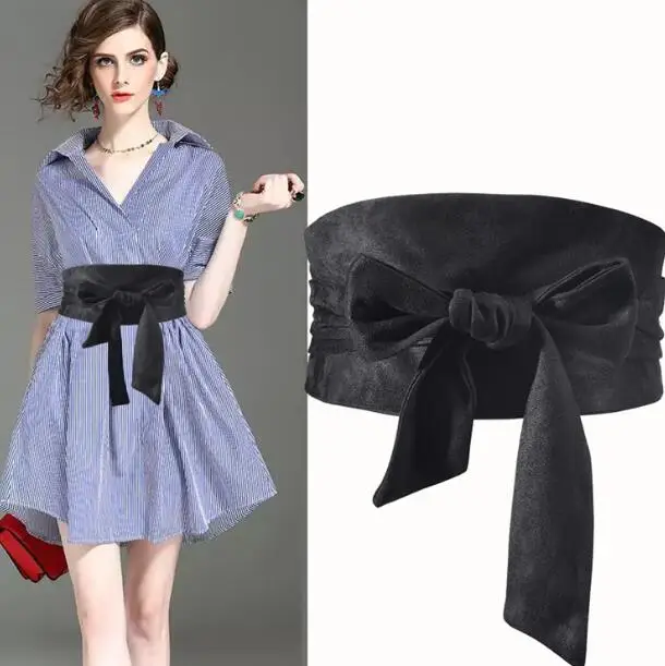 Женский бархатный ремень с бантом модельный однотонный корсет пояс украшение