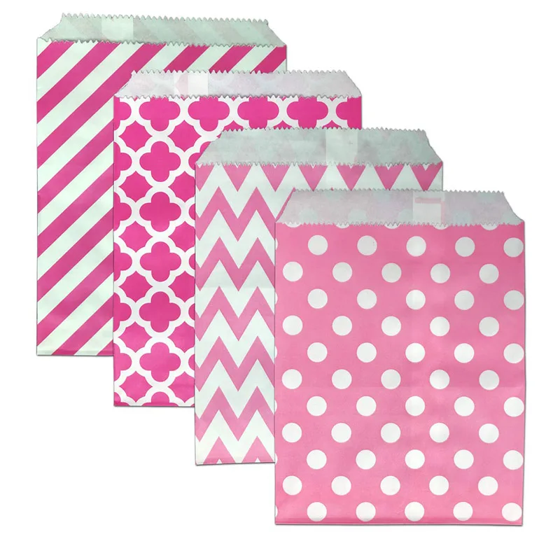 

Candy Buffet Bag 100 PCS Paper Treat Bags 5 x 7 INCH Chevron Goodie Bags Biodegradable Snack Sacks Party Favor Gift Bag
