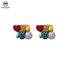 MENGJIQIAO корейский сладкий красное сердце круглые акриловые квадратные серьги-гвоздики для женщин Мода Стразы Букле д 'ореиль подарок