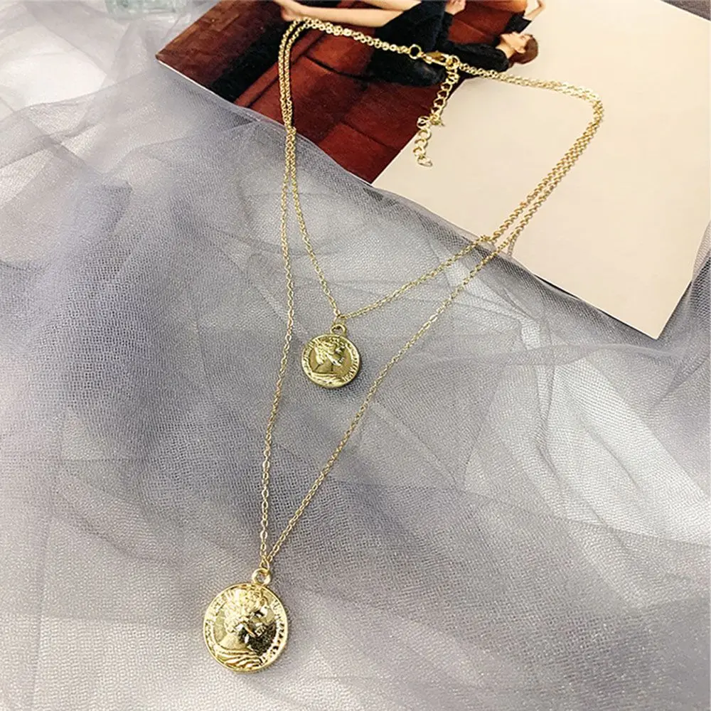 

Bohemian Female Double-layer Necklace Retro Gold Carved Virgin Mary Coin Necklace Jewelry collares de moda 2019
