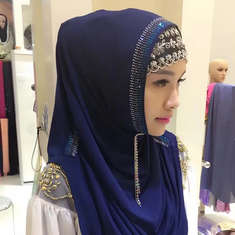 Мусульманский головной платок готов носить хиджаб мгновенный легко удобный стразы головной платок Быстрый тюрбан