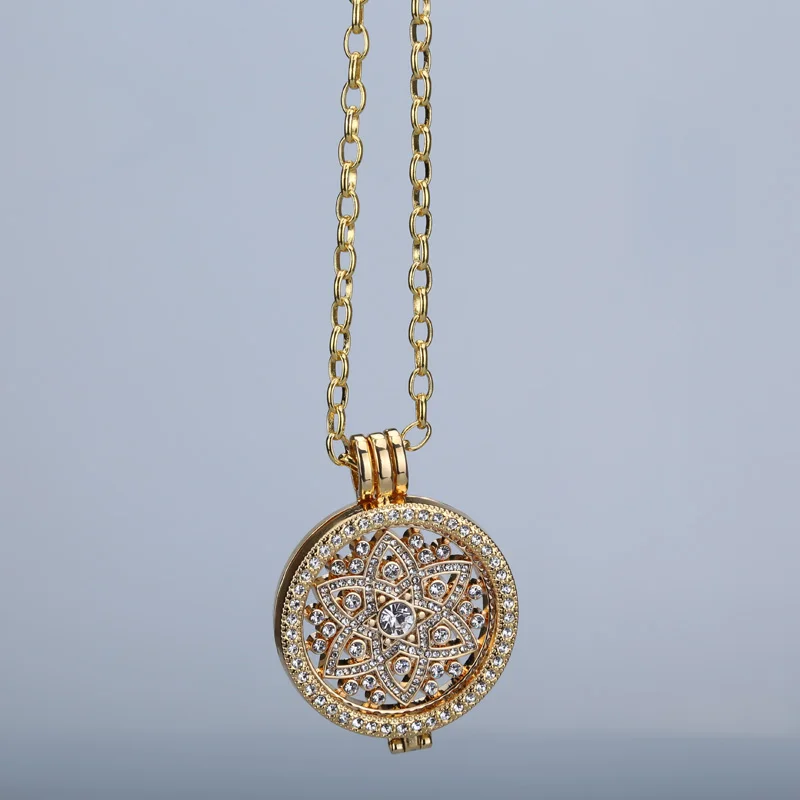 Делюкс 35 мм ожерелья-подвески в виде монет подходящий диск 33 мм Держатель монет для женщин и девушек декоративные модные ювелирные изделия кристалл розовое золото - Окраска металла: gold