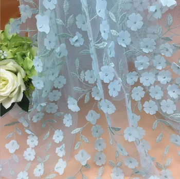 

1 yard designer fabric three-dimensional flower embroidery bud silk yarn embroidered wedding dress fabric 6 color
