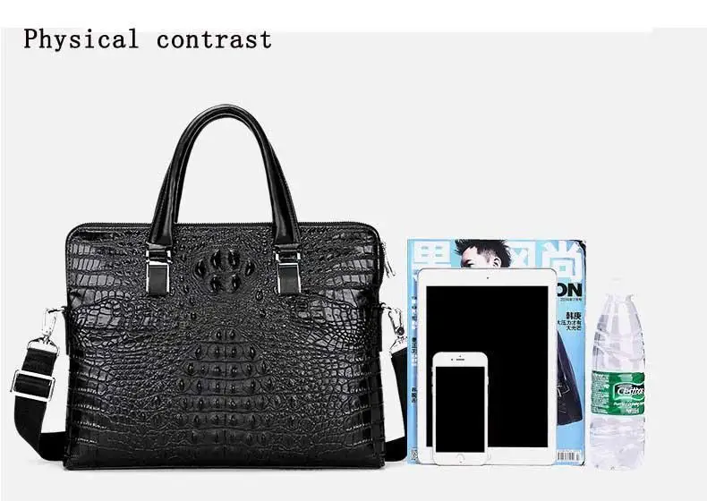 Роскошный бренд крокодиловый узор из натуральной воловьей кожи синий ноутбук сумка 15 дюймов коричневый портативный натянутый Черный