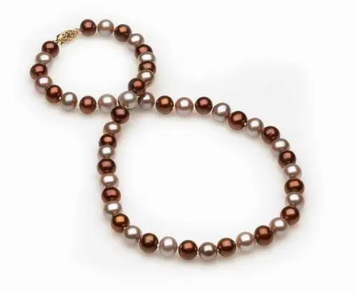 

9-10mm top rating AAAA chocolate&white pearl necklace 14KGP clasp(2length choose)
