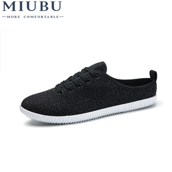 

MIUBU Men Shoes Fashion Black/White/Beige Lace-Up Canvas Shoes Breathable Men Casual Shoes Flat High Quality Size 39-44