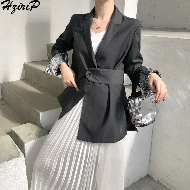 

Hzirip Korean 2019 Spring Fashion Women Blazer Long Sleeve Casual Twist Loose Solid Single Button Tops Split Female Coat