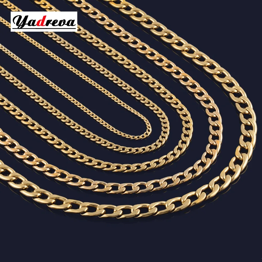 

Width 3mm/4.5mm/6mm/7.5mm/9.5mm/11.5mm Gold Stainless Steel Cuban Chain Neckalce Waterproof Men Curb Link Chain Various Sizes