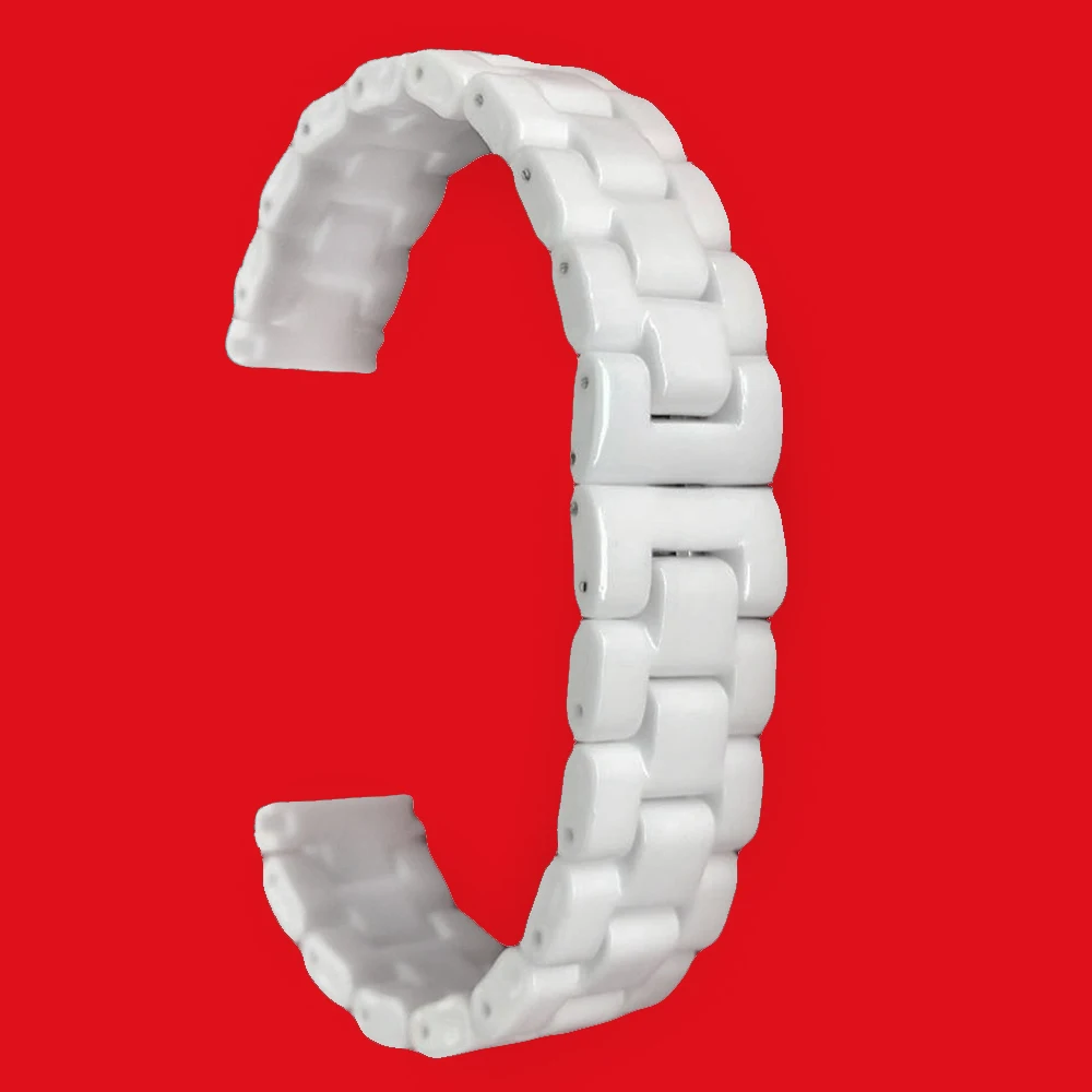 

14mm 16mm 18mm Ceramic Watch Band for Timex Weekender Expedition Stainless Steel Clasp Belt Strap Loop Wrist Bracelet White