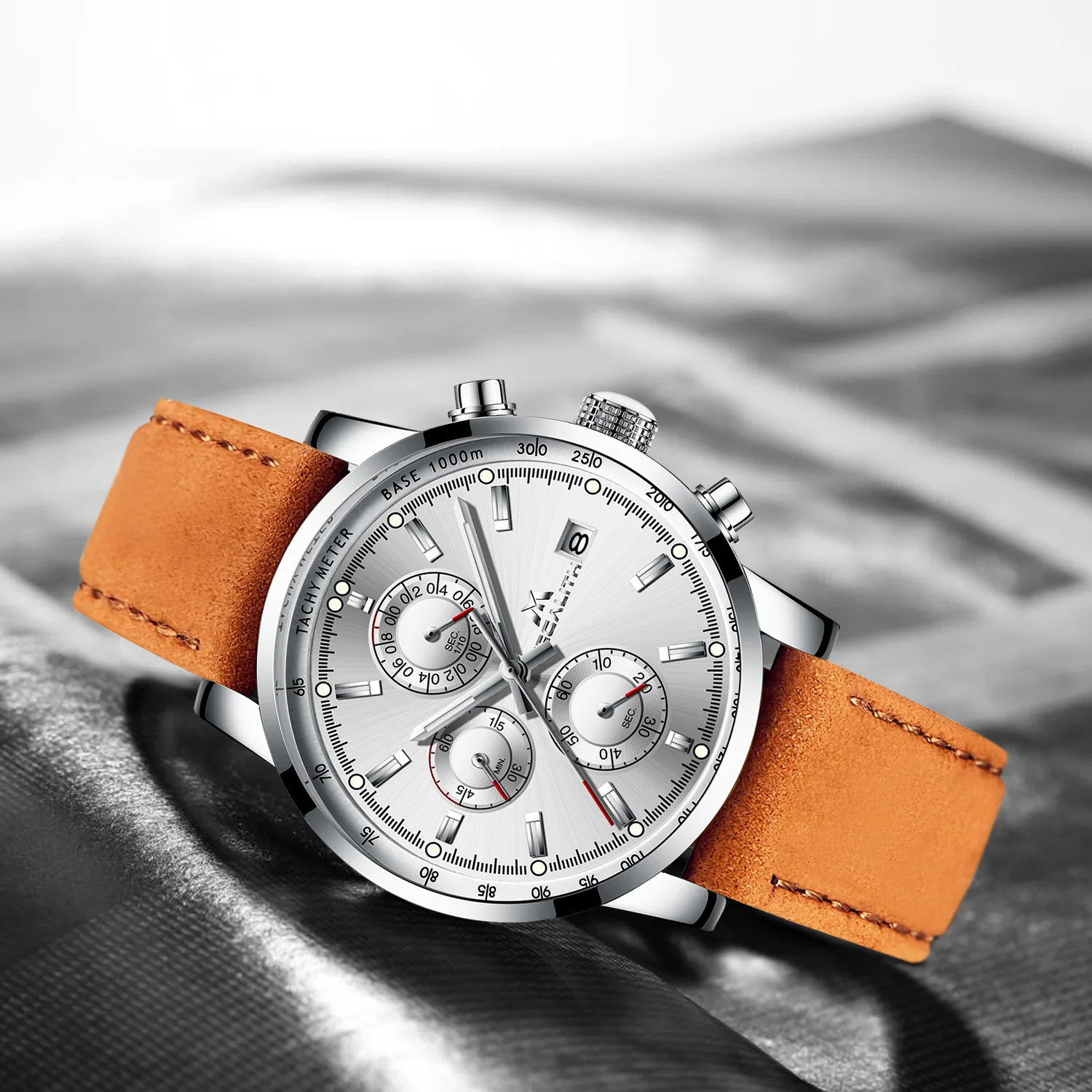 

MEGALITH Watches Waterproof Quartz Montre Homme Men Watches Luxury Wristwatch Mechanical Brown Leather Timer Wristwatch Clock