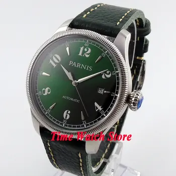 

Parnis 42mm Miyota 821A 21jewels green dial date sapphire glass 5ATM Automatic men's watch 415 relogio masculino