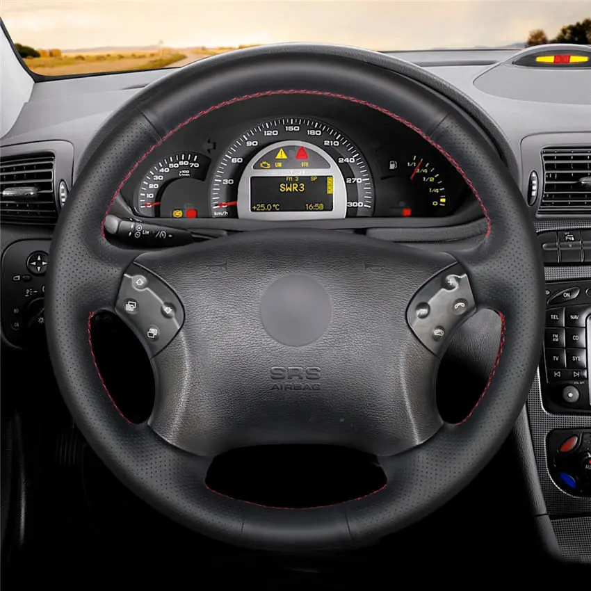 MEWANT удобный черный из натуральной кожи Мягкий Прочный ручной сшитый чехол рулевого колеса автомобиля для Mercedes Benz W203 c-класс 2001-2007 - Название цвета: style-01