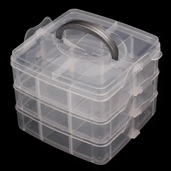 

3-layer Plastic 18 Compartment Medicine Jewelry Sorting Storage Box with Handle