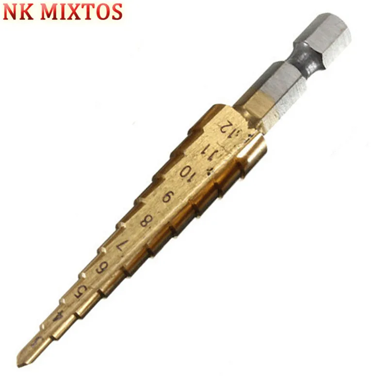 NK MIXTOS 3-12MM/4-20MM/4-32MM Metric Spiral Flute Step HSS Steel 4241 Cone Titanium Coated Drill Bits Tool Set Hole Cutter