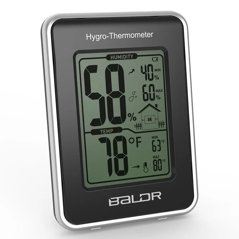 Baldr Black Electronic Thermometer Hygrometer Weather Station with Current Humidity and Temperature Indicator Digital Display |