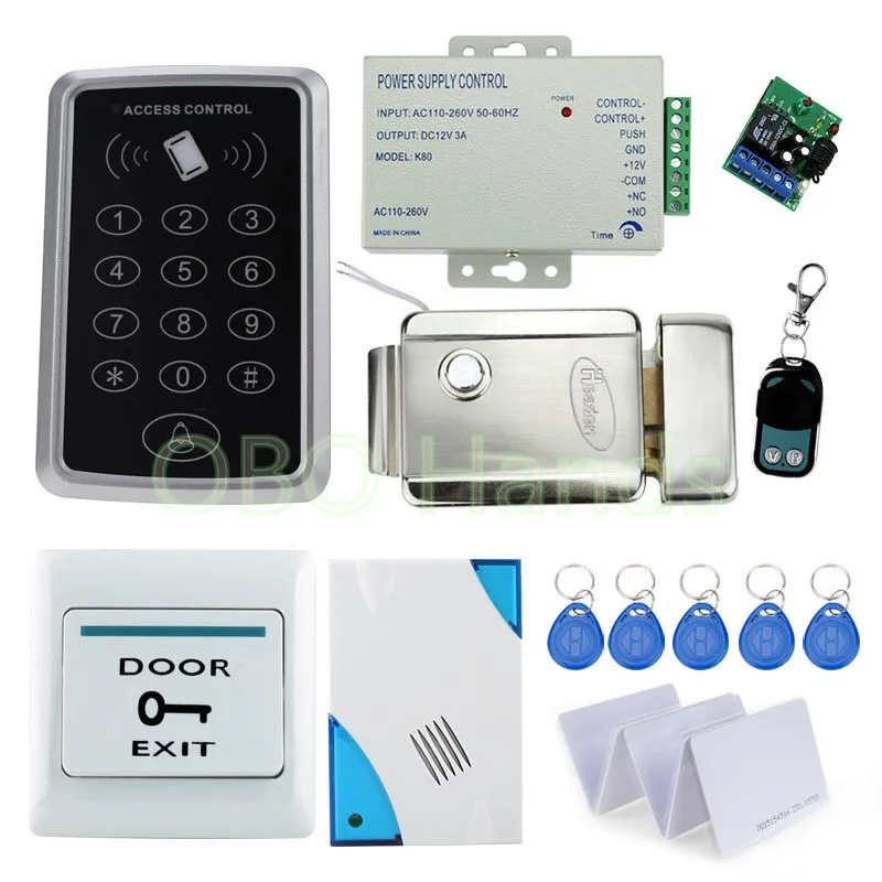 

Full Complete 125KHz Rfid Card Door Access Control Security System Kit +Electric Lock + Power Supply + Door Bell+Remote+keypad