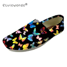 ELVISWORDS Красочные бабочки печати Туфли без каблуков Женская полотняная обувь женские студенческие девушки повседневная обувь без застежки без шнуровки на Sapatilha Feminina