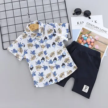 

Summer Kids Clothes Baby Boys Clothes Short Sleeve Floral Print Tops Blouse Shirts+Shorts Children Casual Sets