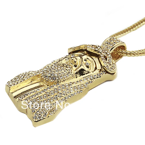 New Iced Out JESUS Face font b Pendants b font with 32 Franco Rope Chain HipHop
