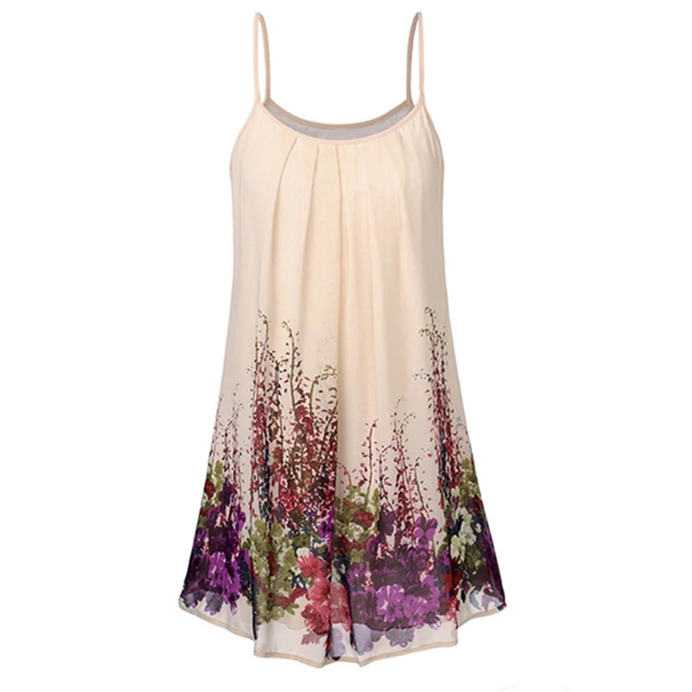 

2019 Summer Women Plus Size 5XL Dress Lady Bohemian Floral Print Sleeveless Mini Dress Vintage Chiffon Sundress Sexy Vestido H35