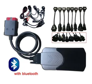 

DHL 2PCS/lot Bluetooth Single Green board 2015.R3 Keygen Software OBD2 dignostic tool OBDII scanner+8 car cables+8 truck cables