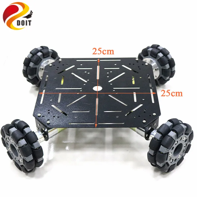 

Robot Car Chassis 4WD Omni Wheels Stain Steel Frame with 4pcs DC Big Power 12V motor for DIY Toy Car Owi Robot Competition