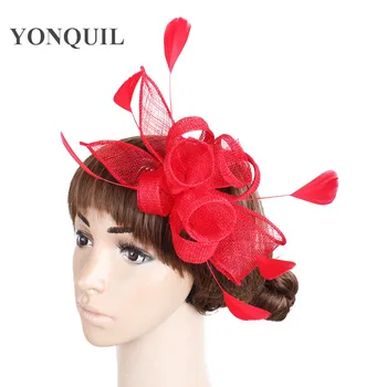 

Red or multiple colors elegant ladies hats fascinators sposa headwear wedding hat with feather accessories on hair combs SYF231