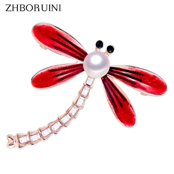 

ZHBORUINI Pearl Brooch Creative Rhinestone Dragonfly Pearl Breastpin Natural Freshwater Pearl Jewelry For Women Dropshipping